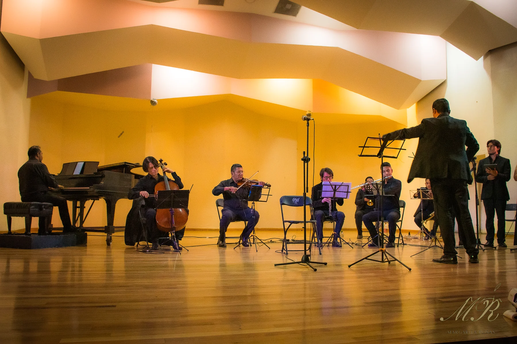 Piano, cuerdas y alientos durante un concierto